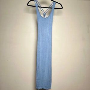 Lulu's Light Blue Cross Open Back Long Fitting Cocktail Dress Womens Size M
